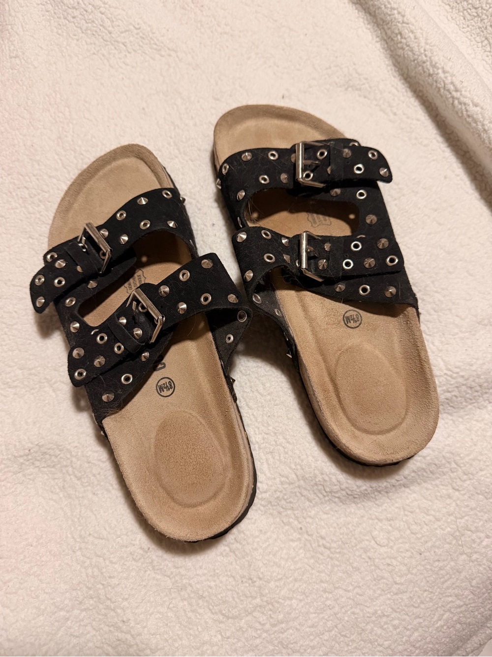 Black Studded Double Strap Women's Sandals